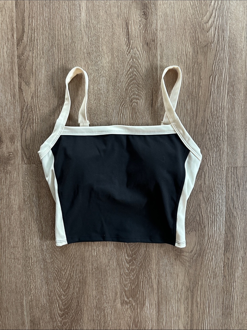 L*Space Sidelines‎ Top Black & Cream Small Activewear Cropped Square Neck